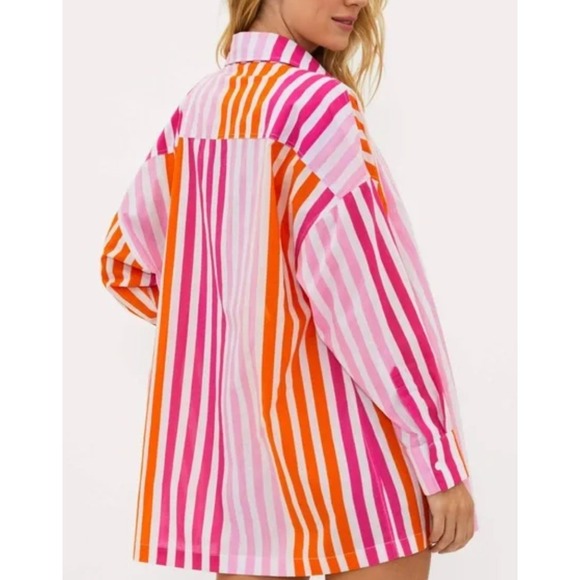 BEACH RIOT Shirt Womens Small Medium Pink Orange Alexa‎ Stripe Button Down Swim - Picture 4 of 12